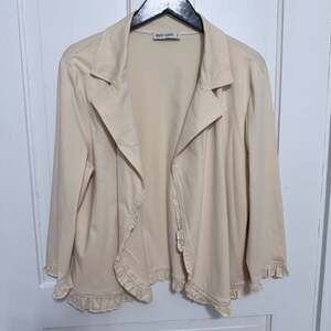 Grace Karin Women Beige Open Front Ruffle Trim Blazer Jacket 2XL